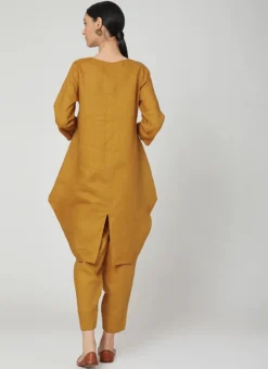 Dark Mustard Linen Kurta Straight Pant Set Work Wear 7 Dark Mustard Linen Kurta Straight Pant Set Work Wear -Mahra Clothing Shop dark mustard linen kurta straight pant set krsdvcsvts18 b