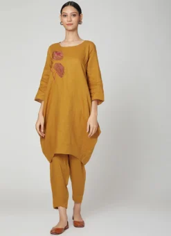 Dark Mustard Linen Kurta Straight Pant Set Work Wear 6 Dark Mustard Linen Kurta Straight Pant Set Work Wear -Mahra Clothing Shop dark mustard linen kurta straight pant set krsdvcsvts18 u