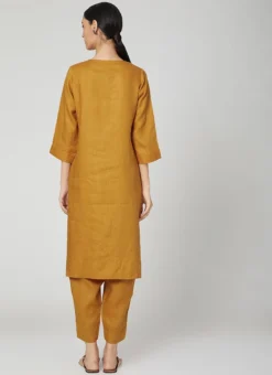 Dark Mustard Rayon Slub Kurta Straight Pant Set Work Wear -Mahra Clothing Shop dark mustard rayon slub kurta straight pant set krsdvcsvts16 b