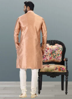 Dark Peach Banarasi Silk Embroidered Work Kurta Pyjama Party Wear -Mahra Clothing Shop dark peach banarasi silk embroidered work kurta pyjama kpmsc2042 b