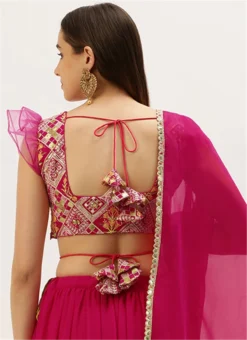 Dark Pink Embroidered Georgette Blouse Festive Wear