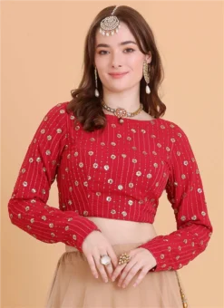 Dark Pink Georgette Sequins Embroidered Blouse Festive Wear -Mahra Clothing Shop dark pink georgette sequins embroidered blouse BLBS02309111 b