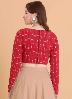 Dark Pink Georgette Sequins Embroidered Blouse Festive Wear