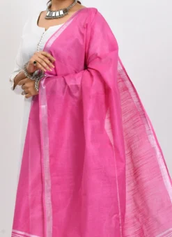 Dark Pink Linen Cotton Dupatta Work Wear