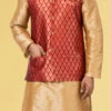 Dark Red Jacquard Silk Nehru Jacket