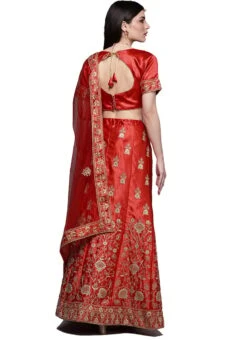 Dark Red Satin Silk Embroidered A Line Lehenga Festive Wear -Mahra Clothing Shop dark red satin silk embroidered a line lehenga ghsstsktmira7607 b