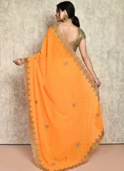 Dark Yellow Faux Georgette Hand Work Saree Festive Wear -Mahra Clothing Shop dark yellow faux georgette hand work saree sadsf7181 b