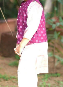 Deep Purple Cotton Printed Motifs Bandi Set Party Wear