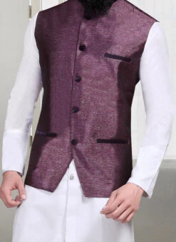 Deep Purple Jacquard Nehru Jacket