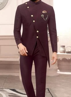 Deep Wine Terry Rayon Bandhgala Suit