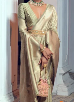 Dusty Green Art Silk Zari Saree Festive Wear