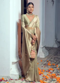 Dusty Green Art Silk Zari Saree Festive Wear -Mahra Clothing Shop dusty green art silk zari saree samknsz3006 u