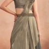 Dusty Green Chinon Silk Embroidered Ready Pleated Saree Party Wear