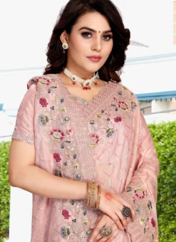 Dusty Peach Crepe Silk Embroidery Sequins Work Saree Party Wear -Mahra Clothing Shop dusty peach crepe silk embroidery sequins work saree sasnfj6785 b