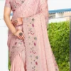 Dusty Peach Crepe Silk Embroidery Sequins Work Saree Party Wear