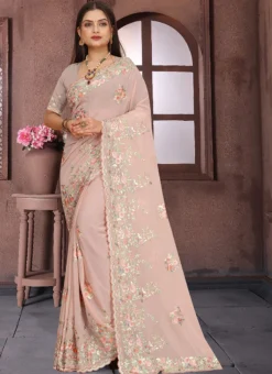 Dusty Peach Faux Georgette Embroidered Saree Party Wear 6 Dusty Peach Faux Georgette Embroidered Saree Party Wear -Mahra Clothing Shop dusty peach faux georgette embroidered saree sasun2047 u