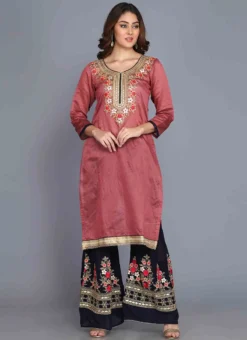 Dusty Pink Chanderi Silk Machine Embroidery Kurta Sharara Set Party Wear -Mahra Clothing Shop dusty pink chanderi silk machine embroidery kurta sharara set krskifh99660001315b u