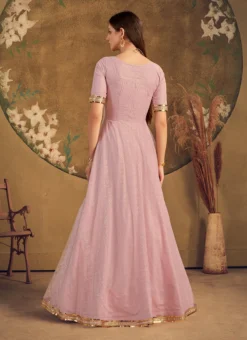 Dusty Pink Net Metalic Foil Work Anarkali Gown Party Wear -Mahra Clothing Shop dusty pink net metalic foil work anarkali gown bgwsom4615 b