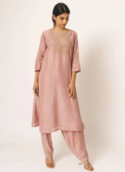 Dusty Pink Pure Chanderi Silk Embroidered Kurta Salwar Set Party Wear -Mahra Clothing Shop dusty pink pure chanderi silk embroidered kurta salwar set krsdvcsvks48 u