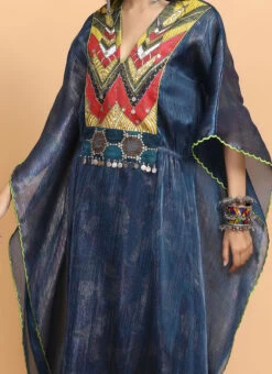 Electric Blue Handapinted Kaftan Set Party Wear