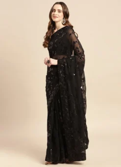 Embroidered And Designer Sequins Work Art Silk Black Color Saree Party Wear -Mahra Clothing Shop embroidered and designer sequins work art silk black color saree sasacw1803 u