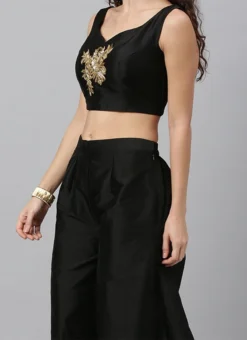 Embroidered Crop Top N Palazzo Bottom With Jacket Festive Wear