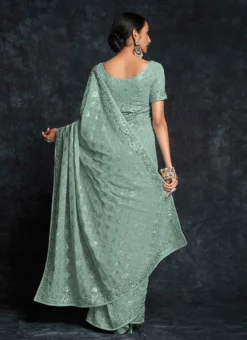 Embroidery Sequins Sea Green Color Georgette Saree Party Wear -Mahra Clothing Shop embroidery sequins sea green color georgette saree saska361645009 b
