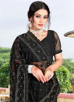 Embroidery Work Black Net Saree Party Wear -Mahra Clothing Shop embroidery work black net saree sasunm1721 b