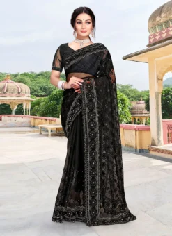 Embroidery Work Black Net Saree Party Wear -Mahra Clothing Shop embroidery work black net saree sasunm1721 u