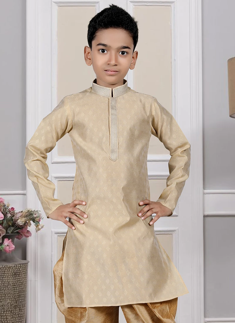 Fawn Brown Art Silk Brocade Kurta Pyjama Party Wear 3 Fawn Brown Art Silk Brocade Kurta Pyjama Party Wear - Image 3
