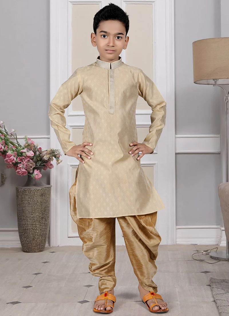 Fawn Brown Art Silk Brocade Kurta Pyjama Party Wear 2 Fawn Brown Art Silk Brocade Kurta Pyjama Party Wear - Image 2