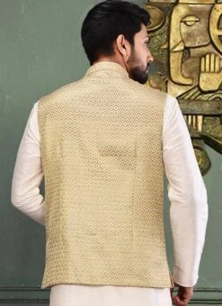 Fawn Brown Art Silk Jacquard Nehru Jacket -Mahra Clothing Shop fawn brown art silk jacquard nehru jacket jmkkac3 b