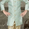 Firozi And Cream Art Silk Jacquard Indowestern Sherwani Party Wear