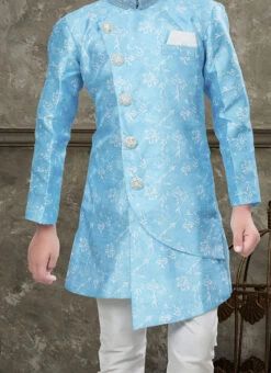 Firozi Art Silk Jacquard Indowestern Sherwani Party Wear