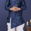 French Navy Blue Jacquard Silk Indowestern Sherwani Wedding Wear