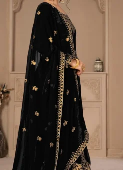 Full Sleeve Black Embroidery Georgette Anarkali Suit Party Wear