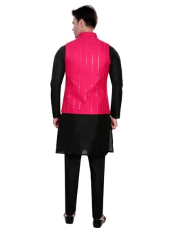 Fusia Pink Art Silk Jacquard Bandhgala Jacket -Mahra Clothing Shop fusia pink art silk jacquard bandhgala jacket jmkmdc620 b