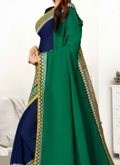 Georgette Green N Blue Color Embroidery Work Saree Party Wear