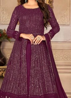 Georgette Sequins Embroidery Purple A Line Lehenga Party Wear