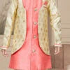 Gold Art Silk Embroidered Indowestern Sherwani For Boys Festive Wear