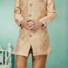Gold Art Silk Jacquard Indowestern Sherwani Party Wear