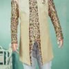 Gold Art Silk Printed Indowestern Sherwani Party Wear