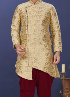 Gold Heavy Silk Indowestern Sherwani Wedding Wear