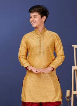Gold Jacquard Silk Kurta Pyjama 5 Gold Jacquard Silk Kurta Pyjama -Mahra Clothing Shop gold jacquard silk kurta pyjama kdbsrk511 b