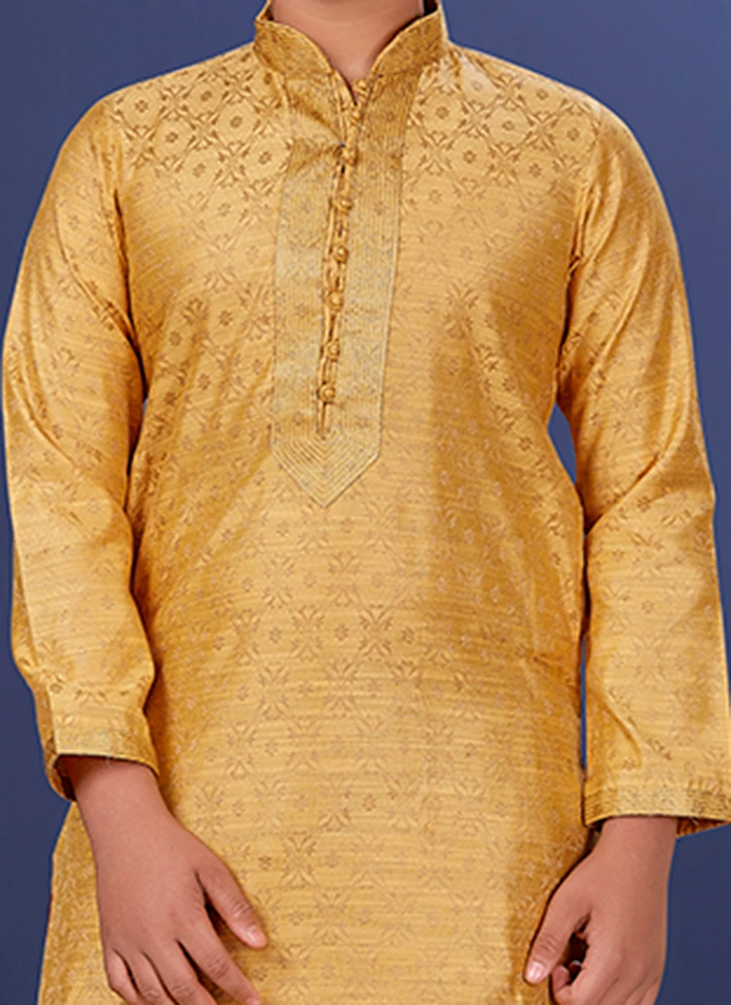 Gold Jacquard Silk Kurta Pyjama 1 Gold Jacquard Silk Kurta Pyjama