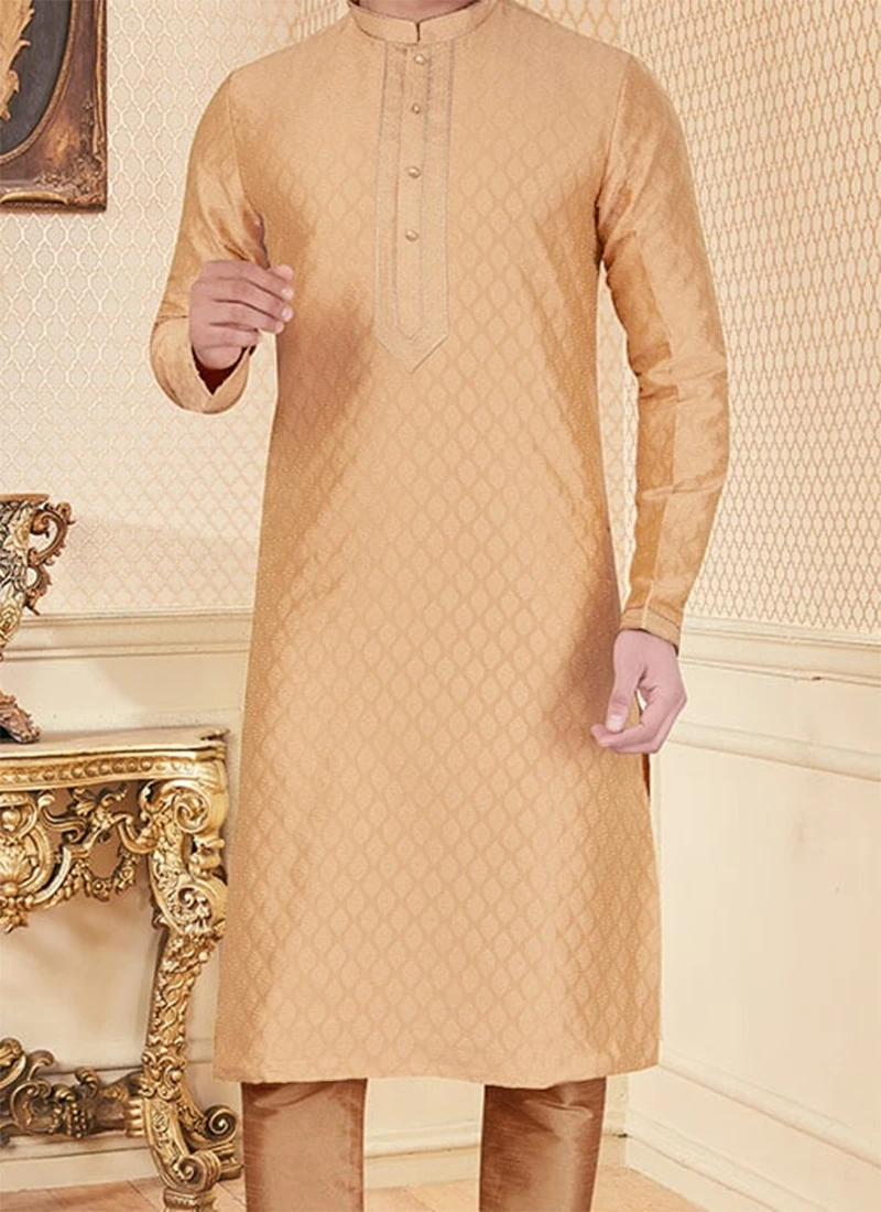 Gold Jari Jacquard Kurta Pyjama Party Wear 1 Gold Jari Jacquard Kurta Pyjama Party Wear