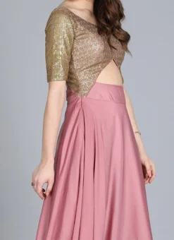Gold Sequin Embroidered N Mauve Full Flare Gown Festive Wear