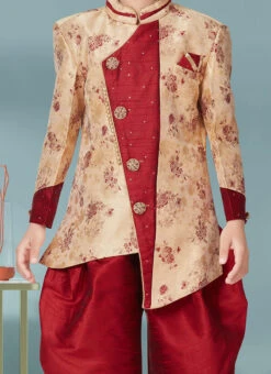 Gold Silk Jacquard Indowestern Sherwani Party Wear