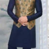 Golden Art Silk Jacquard Bandhgala Jacket