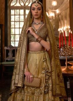 Golden Art Silk Jacquard Stone Work Umbrella Lehenga Wedding Wear -Mahra Clothing Shop golden art silk jacquard stone work umbrella lehenga ghsli21001172 b